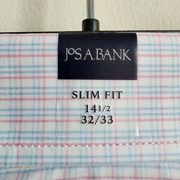 14.5 32/33 Dress Shirt White Blue Pink Checked Jos A Bank Size New Checks Mens - Picture 6 of 17